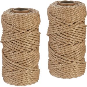 Relaxdays - Natural Rope, 2x Set, Jute, Plant, Twine, Handicraft, Garden Decorations, Hessian Thread, 6mm Thick, 50m Long Relaxdays - Natural Rope, 2x Set, Jute, Plant, Twine, Handicraft, Garden Decorations, Hessian Thread, 6mm Thick, 50m Long
