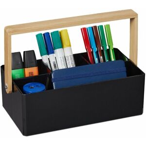 Relaxdays Organiser, Carrying Handle, 4 Compartments, Storage, Bamboo, Plastic, H x W x D 8.5 x 26 x 16 cm, Black Relaxdays Organiser, Carrying Handle, 4 Compartments, Storage, Bamboo, Plastic, H x W x D 8.5 x 26 x 16 cm, Black