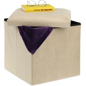 Relaxdays Ottoman, Stool with Storage, HWD 38 x 38 x 38 cm, Foldable, Cushioned Velvet and MDF, Cream Relaxdays Ottoman, Stool with Storage, HWD 38 x 38 x 38 cm, Foldable, Cushioned Velvet and MDF, Cream