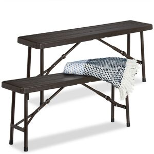 Relaxdays Set of 2 Picnic Benches, Foldable, for Pub, Garden or Campsite, up to 150kg each, HWD: 42x100x25 cm, Brown Relaxdays Set of 2 Picnic Benches, Foldable, for Pub, Garden or Campsite, up to 150kg each, HWD: 42x100x25 cm, Brown