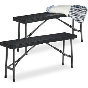 Relaxdays Set of 2 Picnic Benches, Foldable, for Pub, Garden or Campsite, up to 150kg each, HWD: 42x100x25 cm, Black Relaxdays Set of 2 Picnic Benches, Foldable, for Pub, Garden or Campsite, up to 150kg each, HWD: 42x100x25 cm, Black