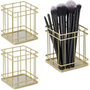 RELAXDAYS 3 x Pen Holders Angular, Modern Decorative Design, Makeup Brush Organiser, Wired, Pencil Cup Desk, HxBxT: 10x9x9 cm RELAXDAYS 3 x Pen Holders Angular, Modern Decorative Design, Makeup Brush Organiser, Wired, Pencil Cup Desk, HxBxT: 10x9x9 cm