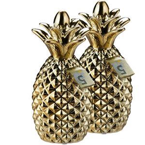 Relaxdays Set of 2 Pineapple Money Boxes, Ceramic Piggy Bank, Notes & Coins, Home Décor, Gift, HxW 24 x 10.5 cm, Gold Relaxdays Set of 2 Pineapple Money Boxes, Ceramic Piggy Bank, Notes & Coins, Home Décor, Gift, HxW 24 x 10.5 cm, Gold