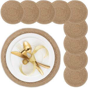 Relaxdays - Place Mat Set, 10x Coaster, Tableware, Decor Table Protector, Round, ø 37 cm, Water Hyacinth Material, Natural Relaxdays - Place Mat Set, 10x Coaster, Tableware, Decor Table Protector, Round, ø 37 cm, Water Hyacinth Material, Natural