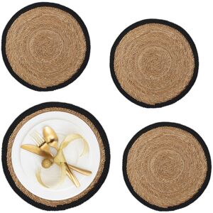 Relaxdays Place Mat Set, 4x Coaster, Tableware, Table Protector, Round, Ø 37 cm, Water Hyacinth Material, Natural/Black Relaxdays Place Mat Set, 4x Coaster, Tableware, Table Protector, Round, Ø 37 cm, Water Hyacinth Material, Natural/Black