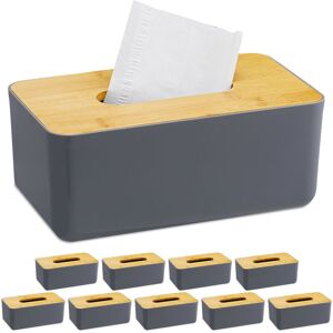 Relaxdays Set of 10 Tissue Boxes, Refillable, Bathroom, Dispenser, Bamboo Lid, Plastic, 10 x 23 x 13 cm, Grey/Natural Relaxdays Set of 10 Tissue Boxes, Refillable, Bathroom, Dispenser, Bamboo Lid, Plastic, 10 x 23 x 13 cm, Grey/Natural