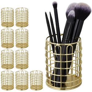 Relaxdays 10x Round Pen Holders, Modern Decorative Design, Makeup Brush Organisers, Wired, Pencil Cup, HxØ: 10x8cm, Gold Relaxdays 10x Round Pen Holders, Modern Decorative Design, Makeup Brush Organisers, Wired, Pencil Cup, HxØ: 10x8cm, Gold