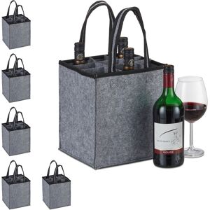 Relaxdays 6x Bottle Carrier, 9 Glasses, Wine, Beer, Collect, Empty Drinks, HxWxD 45x24x24 cm, Felt Tote, Handles, Grey Relaxdays 6x Bottle Carrier, 9 Glasses, Wine, Beer, Collect, Empty Drinks, HxWxD 45x24x24 cm, Felt Tote, Handles, Grey
