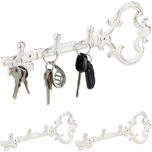 Relaxdays 3x Key Racks, Wall-Mounted, 3 Hooks, Decorative Shape, Cast Iron, Vintage Look, HWD: 12.5 x 33 x 4.5 cm, White Relaxdays 3x Key Racks, Wall-Mounted, 3 Hooks, Decorative Shape, Cast Iron, Vintage Look, HWD: 12.5 x 33 x 4.5 cm, White