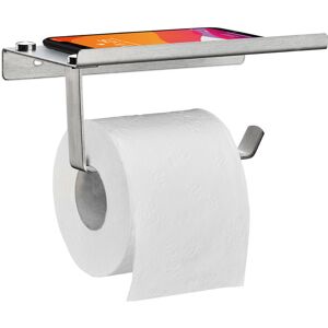 Toilet Roll Holder, Wall Shelf, Phone Holder, Bathroom, Wooden, Storage, Steel, HxWxD: 8 x 18 x 9.5 cm, Silver - Relaxdays Toilet Roll Holder, Wall Shelf, Phone Holder, Bathroom, Wooden, Storage, Steel, HxWxD: 8 x 18 x 9.5 cm, Silver - Relaxdays
