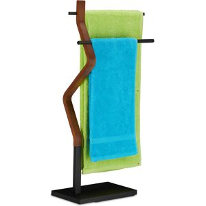 Relaxdays Towel Rack Standing, Dryer in Bent Design with 2 Bars, HxWxD: 85 x 43.5 x 20 cm, Wood & Metal, Black/Brown Relaxdays Towel Rack Standing, Dryer in Bent Design with 2 Bars, HxWxD: 85 x 43.5 x 20 cm, Wood & Metal, Black/Brown