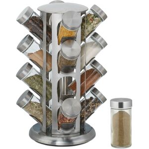 Relaxdays Spice Rack, 16 Glass Jars, Rotatable, Stainless Steel, H x D: approx. 33 x 22 cm, Silver Relaxdays Spice Rack, 16 Glass Jars, Rotatable, Stainless Steel, H x D: approx. 33 x 22 cm, Silver