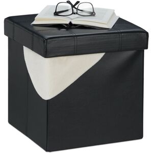 Footstool with Storage Space, Folding Stool Seat, 40 l, Padded, HxWxD: 38 x 37 x 37 cm, Faux Leather, Black - Relaxdays Footstool with Storage Space, Folding Stool Seat, 40 l, Padded, HxWxD: 38 x 37 x 37 cm, Faux Leather, Black - Relaxdays