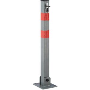 Parking Barrier, HxWxD: 65 x 15 x 13 cm, Square, Folding Bollard, 3 Keys, Steel, Red Warning Marks, Grey - Relaxdays Parking Barrier, HxWxD: 65 x 15 x 13 cm, Square, Folding Bollard, 3 Keys, Steel, Red Warning Marks, Grey - Relaxdays