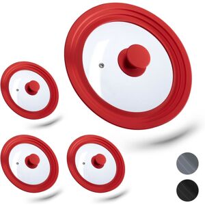 Set of 4 Relaxdays Saucepan Lids Universal, Glass Cover With Silicone Rim & Air Vent, Pots & Pans Ø 20-24 cm, Red Set of 4 Relaxdays Saucepan Lids Universal, Glass Cover With Silicone Rim & Air Vent, Pots & Pans Ø 20-24 cm, Red