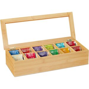Tea Box, 12 Compartments, Organiser Chest, h x w x d: 9 x 41 x 16 cm, Bamboo, Natural - Relaxdays Tea Box, 12 Compartments, Organiser Chest, h x w x d: 9 x 41 x 16 cm, Bamboo, Natural - Relaxdays