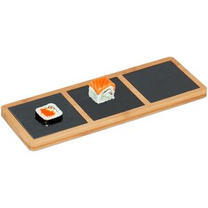 Relaxdays - Serving Board with Slate Plates, for Serving Appetizers, hwd: 1.5 x 34 x 12 cm, Bamboo, Natural/Anthracite Relaxdays - Serving Board with Slate Plates, for Serving Appetizers, hwd: 1.5 x 34 x 12 cm, Bamboo, Natural/Anthracite