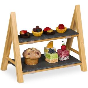 Relaxdays - Serving Stand, 2 Tiers, with Slate Plates, hwd 27x32x17 cm, Rustic, Bamboo Frame, Afternon Tea, Natural/Grey Relaxdays - Serving Stand, 2 Tiers, with Slate Plates, hwd 27x32x17 cm, Rustic, Bamboo Frame, Afternon Tea, Natural/Grey