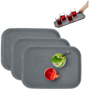 3x Serving Tray, Rectangular, Bar Drinks Plate, Non-Slip Rubber Surface, Waiter's Catering, Versatile, Grey - Relaxdays 3x Serving Tray, Rectangular, Bar Drinks Plate, Non-Slip Rubber Surface, Waiter's Catering, Versatile, Grey - Relaxdays