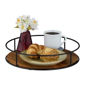 Round Serving Tray, Wood & Iron, 6 x 31 cm, for Drinks & Snacks, Handles, High Edge, Decorative, Brown/Black - Relaxdays Round Serving Tray, Wood & Iron, 6 x 31 cm, for Drinks & Snacks, Handles, High Edge, Decorative, Brown/Black - Relaxdays