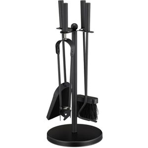 Relaxdays - Fireplace Set, 5 Pieces Fire Accessories with Poker, Shovel, Broom, Tongs & Stand, Steel, 50x20x20 cm, Black Relaxdays - Fireplace Set, 5 Pieces Fire Accessories with Poker, Shovel, Broom, Tongs & Stand, Steel, 50x20x20 cm, Black