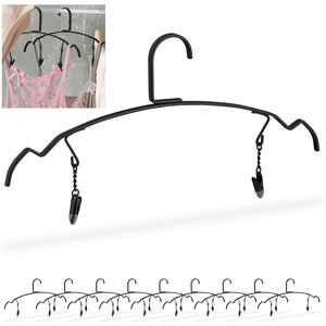 Set of 10 Hangers, for Clothes, Lingerie and Underwear, Holder with 2 Clips, Metall, 16.5 x 33 x 0.5 cm, Black - Relaxdays Set of 10 Hangers, for Clothes, Lingerie and Underwear, Holder with 2 Clips, Metall, 16.5 x 33 x 0.5 cm, Black - Relaxdays