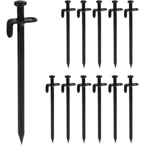 Relaxdays - Tent Pegs Set of 12, Ground Anchor for Hard Soil, Camping, Stainless Steel, Hook, Set, HxWxD 20x4x1.5cm, Black Relaxdays - Tent Pegs Set of 12, Ground Anchor for Hard Soil, Camping, Stainless Steel, Hook, Set, HxWxD 20x4x1.5cm, Black