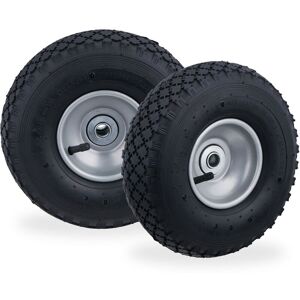 Relaxdays - Wheelbarrow Tyre, 2x Set, Spare Wheels, Inflatable, 3.00-4', Load 100 kg, 16 mm Axis, Steel Rim, Black/Grey Relaxdays - Wheelbarrow Tyre, 2x Set, Spare Wheels, Inflatable, 3.00-4', Load 100 kg, 16 mm Axis, Steel Rim, Black/Grey