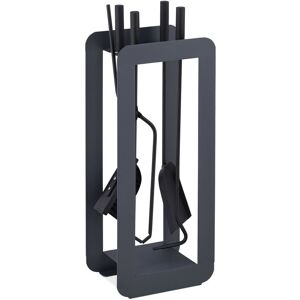 Relaxdays - 5-Piece Fireplace Companion Set Steel Utility Accessories, Modern, Stand, Tongs, Shovel, Poker, Black/Grey Relaxdays - 5-Piece Fireplace Companion Set Steel Utility Accessories, Modern, Stand, Tongs, Shovel, Poker, Black/Grey