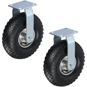 Relaxdays Pneumatic Fixed Castor, 3.00-4, Load 120 kg, Rubber, Steel Plate, Air-Filled, Heavy-Duty Wheel, Black/Silver Relaxdays Pneumatic Fixed Castor, 3.00-4, Load 120 kg, Rubber, Steel Plate, Air-Filled, Heavy-Duty Wheel, Black/Silver