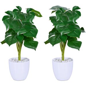 Relaxdays Set of 2 Monstera Artificial Plants, Fake Flower in a Pot, Decorative, Office, H x Ø: 33 x 20 cm, Green/White Relaxdays Set of 2 Monstera Artificial Plants, Fake Flower in a Pot, Decorative, Office, H x Ø: 33 x 20 cm, Green/White