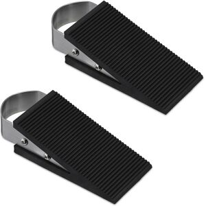 Relaxdays - Rubber Doorstop, Set of 2, Non-slip Door Wedge, Plastic & Stainless Steel, HxWxD: 3 x 5 x 12 cm, Black/Silver Relaxdays - Rubber Doorstop, Set of 2, Non-slip Door Wedge, Plastic & Stainless Steel, HxWxD: 3 x 5 x 12 cm, Black/Silver