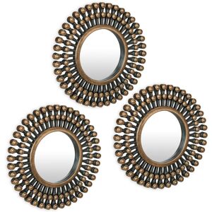 Relaxdays - Set of 3 Mirrors, Round Suns, Decorative, ø 25 cm, Wall Mounted, Plastic Frame, Lounge & Hallway, Gold/Black Relaxdays - Set of 3 Mirrors, Round Suns, Decorative, ø 25 cm, Wall Mounted, Plastic Frame, Lounge & Hallway, Gold/Black
