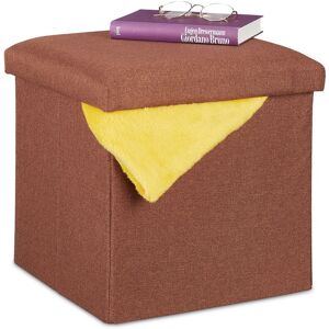 Ottoman, Seat Stool with Storage Space, Foldable, Upholstered, Square, Cube, HxWxD 37 x 37.5 x 37.5 cm, Brown - Relaxdays Ottoman, Seat Stool with Storage Space, Foldable, Upholstered, Square, Cube, HxWxD 37 x 37.5 x 37.5 cm, Brown - Relaxdays