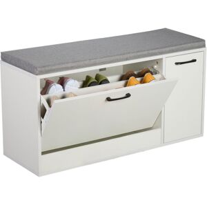 Relaxdays shoe bench, padded seat, door compartment, HWD: 53 x 100 x 37 cm, entryway bench, 9-12 pairs, white/grey Relaxdays shoe bench, padded seat, door compartment, HWD: 53 x 100 x 37 cm, entryway bench, 9-12 pairs, white/grey