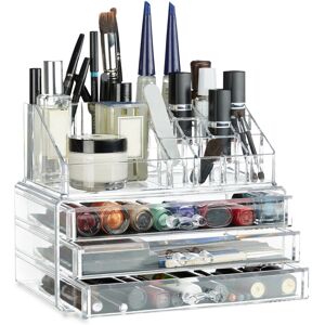Small Makeup Organizer, 2-Piece Cosmetics Storage with Drawers, Stackable Makeup Shelf, Transparent - Relaxdays Small Makeup Organizer, 2-Piece Cosmetics Storage with Drawers, Stackable Makeup Shelf, Transparent - Relaxdays