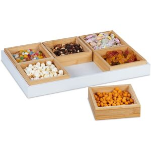 Relaxdays Serving Platter, Snack Bowl Set, with Tray, Bamboo, 6 Sections, for Crisps, Nuts & Sweets, Natural/White Relaxdays Serving Platter, Snack Bowl Set, with Tray, Bamboo, 6 Sections, for Crisps, Nuts & Sweets, Natural/White