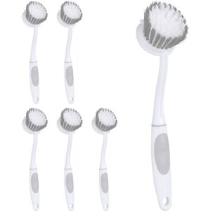 Relaxdays - Dishwashing Brush, Set of 6, Medium-Hard Bristles, Rubber Handle, Plastic Kitchen Scrubber, Hang, White/Grey Relaxdays - Dishwashing Brush, Set of 6, Medium-Hard Bristles, Rubber Handle, Plastic Kitchen Scrubber, Hang, White/Grey
