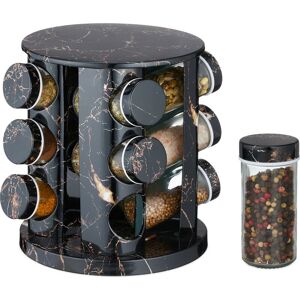 Relaxdays - Spice Carousel, Rotating, Rack with 12 Empty Glass Jars, HxØ: 22x19 cm, Stainless Steel, Marble Design, Black Relaxdays - Spice Carousel, Rotating, Rack with 12 Empty Glass Jars, HxØ: 22x19 cm, Stainless Steel, Marble Design, Black