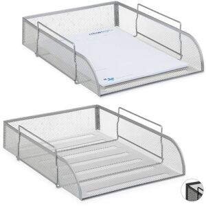 Set of 2 Relaxdays Stackable Paper Tray, Document Holder, Metal Desk Organiser, W x D 26 x 33.5 cm, Silver Set of 2 Relaxdays Stackable Paper Tray, Document Holder, Metal Desk Organiser, W x D 26 x 33.5 cm, Silver