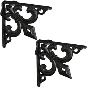 RELAXDAYS 4 x antique shelf brackets, cast iron supports, lily design, vintage wall brackets, black RELAXDAYS 4 x antique shelf brackets, cast iron supports, lily design, vintage wall brackets, black