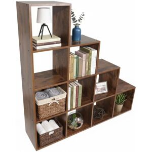 Relaxdays stepped shelf, 10 compartments, H x W x D: 129.5 x 129.5 x 29 cm, open cube unit, books & décor, brown Relaxdays stepped shelf, 10 compartments, H x W x D: 129.5 x 129.5 x 29 cm, open cube unit, books & décor, brown