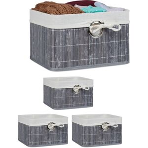 Set of 4 Relaxdays Storage Basket, Fabric Lining, Bamboo, Rectangular, Bathroom, Accessories, HxWxD: 20x31x31cm Grey Set of 4 Relaxdays Storage Basket, Fabric Lining, Bamboo, Rectangular, Bathroom, Accessories, HxWxD: 20x31x31cm Grey