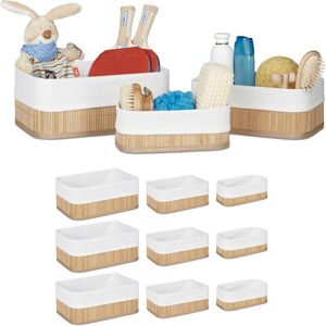 Relaxdays Storage Basket 4 Sets of 3, Fabric Lining, Bamboo, Rectangular, Bathroom & Bedroom Accessories, Toys, Natural Relaxdays Storage Basket 4 Sets of 3, Fabric Lining, Bamboo, Rectangular, Bathroom & Bedroom Accessories, Toys, Natural