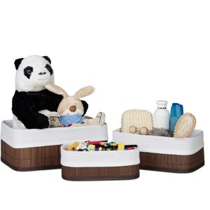 Relaxdays - Storage Basket 2 Sets of 3, Fabric Lining, Bamboo, Rectangular, Bathroom & Bedroom Accessories, Toys, Brown Relaxdays - Storage Basket 2 Sets of 3, Fabric Lining, Bamboo, Rectangular, Bathroom & Bedroom Accessories, Toys, Brown