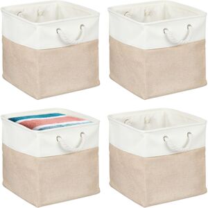 Relaxdays Storage Basket, Set of 4, Linen, with Rope Handles, 33x33x33 cm, for Clothes and Toys, Shelf Box, Beige/White Relaxdays Storage Basket, Set of 4, Linen, with Rope Handles, 33x33x33 cm, for Clothes and Toys, Shelf Box, Beige/White