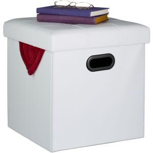 Storage Ottoman, Stool Space, Upholstered, Foldable, hwd: 39 x 37 x 37 cm, Faux Leather, Cube Seat, White - Relaxdays Storage Ottoman, Stool Space, Upholstered, Foldable, hwd: 39 x 37 x 37 cm, Faux Leather, Cube Seat, White - Relaxdays