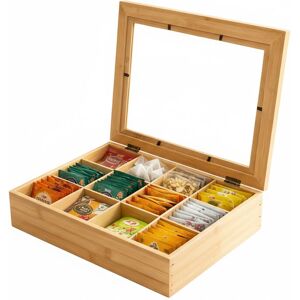Relaxdays Tea Box, 12 Compartments, Bamboo Tea Bag Storage with Viewing Window, HxWxD: 8 x 28 x 23 cm, Natural Relaxdays Tea Box, 12 Compartments, Bamboo Tea Bag Storage with Viewing Window, HxWxD: 8 x 28 x 23 cm, Natural