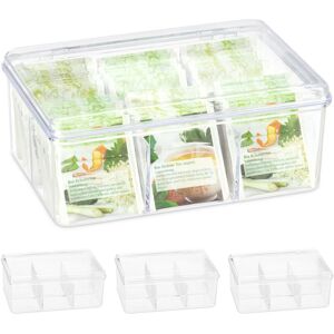 Relaxdays Set of 4 Tea Boxes, 6 Compartments, 90 Teabags, Hinged Lid, Flavour-Preserving, 9 x 21.5 x 14.5 cm, Clear Relaxdays Set of 4 Tea Boxes, 6 Compartments, 90 Teabags, Hinged Lid, Flavour-Preserving, 9 x 21.5 x 14.5 cm, Clear