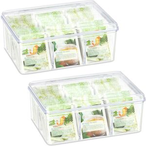 Relaxdays Set of 2 Tea Boxes, 6 Compartments, 90 Teabags, Hinged Lid, Flavour-Preserving, 9 x 21.5 x 14.5 cm, Clear Relaxdays Set of 2 Tea Boxes, 6 Compartments, 90 Teabags, Hinged Lid, Flavour-Preserving, 9 x 21.5 x 14.5 cm, Clear